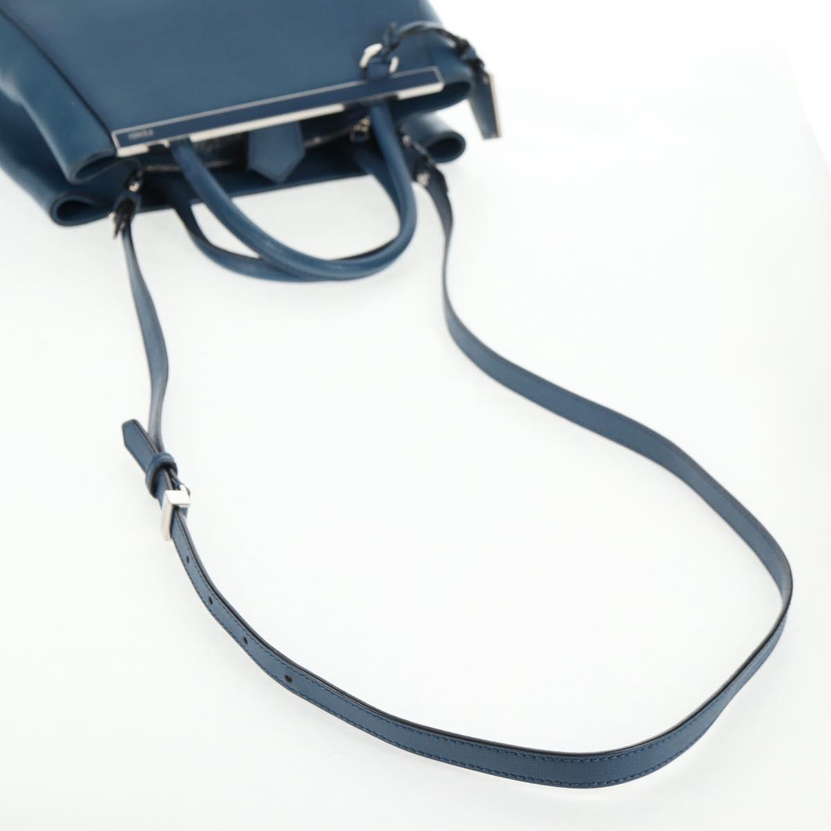 FENDI Petite To Jules Hand Bag Leather 2way Blue Silver Auth 141157