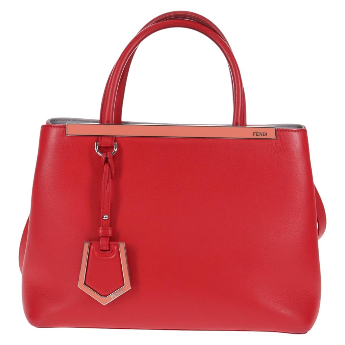 FENDI Petite To Jules Hand Bag Leather 2way Red Silver Auth 141158V