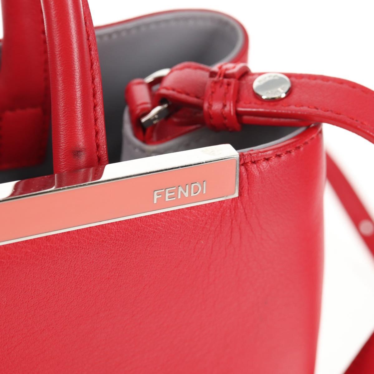 FENDI Petite To Jules Hand Bag Leather 2way Red Silver Auth 141158V