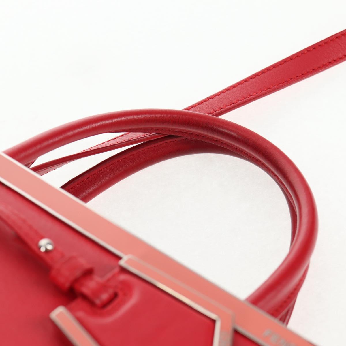 FENDI Petite To Jules Hand Bag Leather 2way Red Silver Auth 141158V