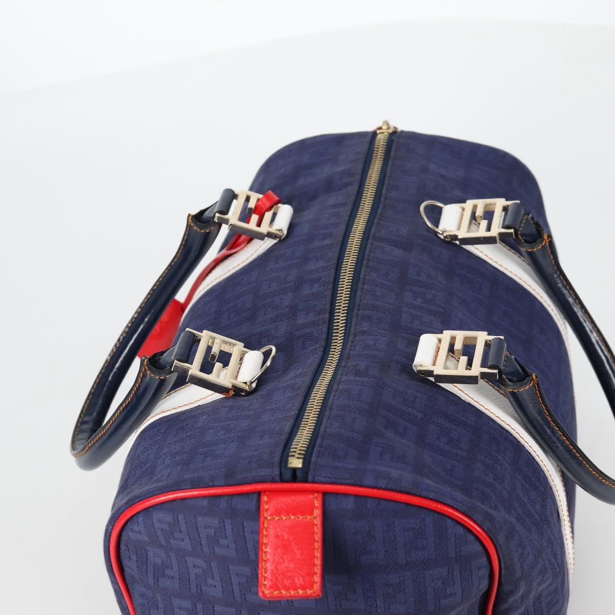 FENDI Zucchino Canvas Boston Bag Navy Gold Auth 141159V