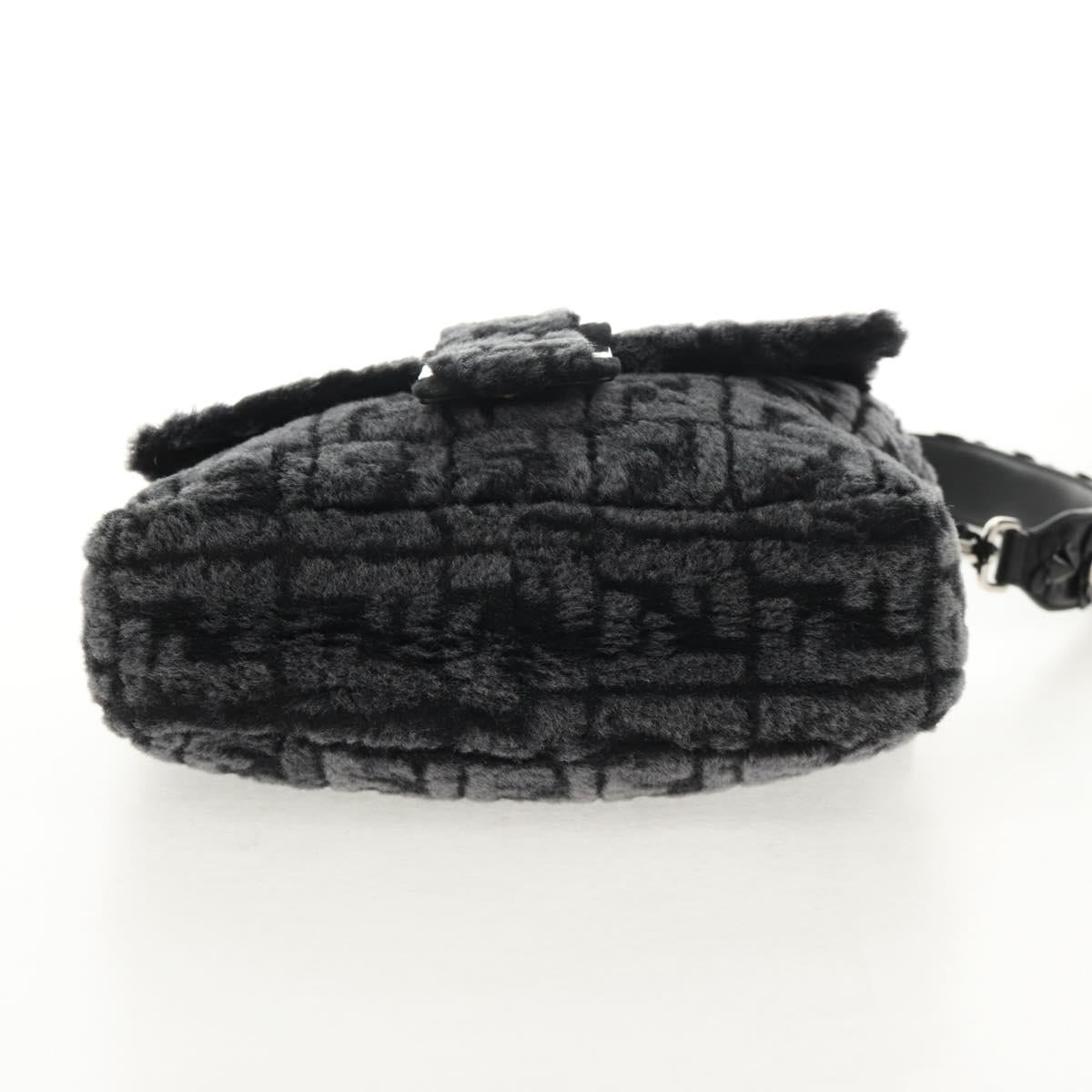 FENDI Zucca Canvas Baguette Messenger Medium Bag Black Silver Auth 141163M