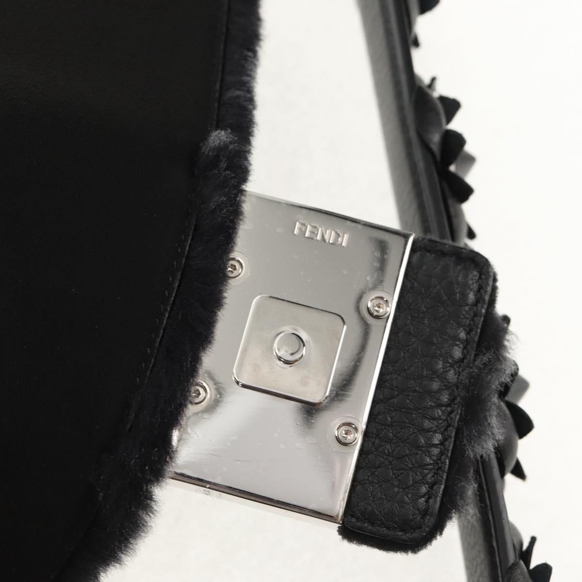 FENDI Zucca Canvas Baguette Messenger Medium Bag Black Silver Auth 141163M
