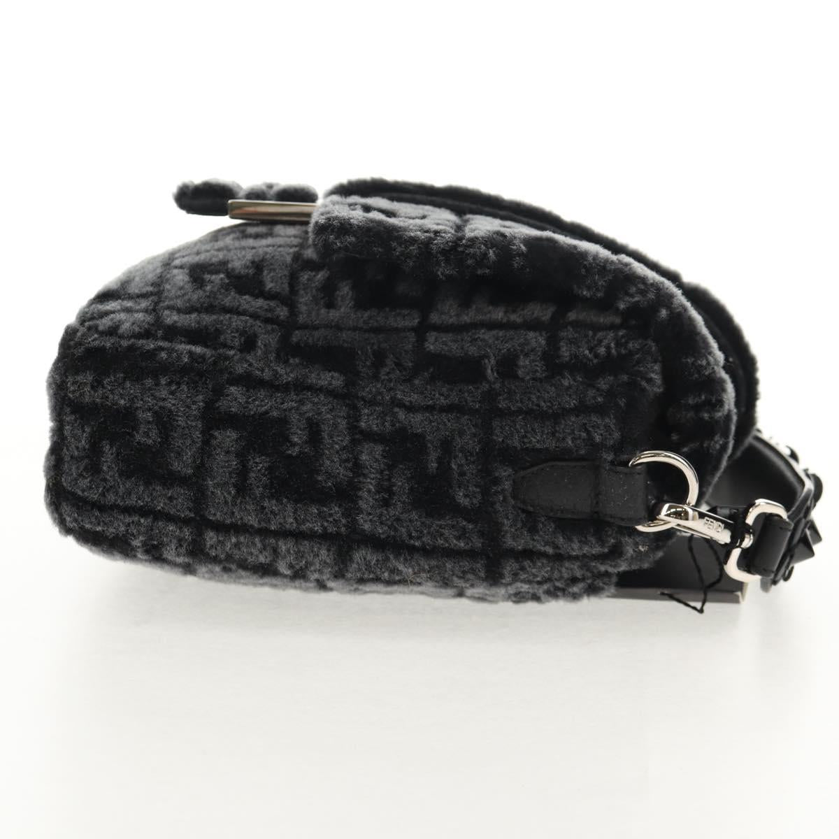 FENDI Zucca Canvas Baguette Messenger Medium Bag Black Silver Auth 141163M