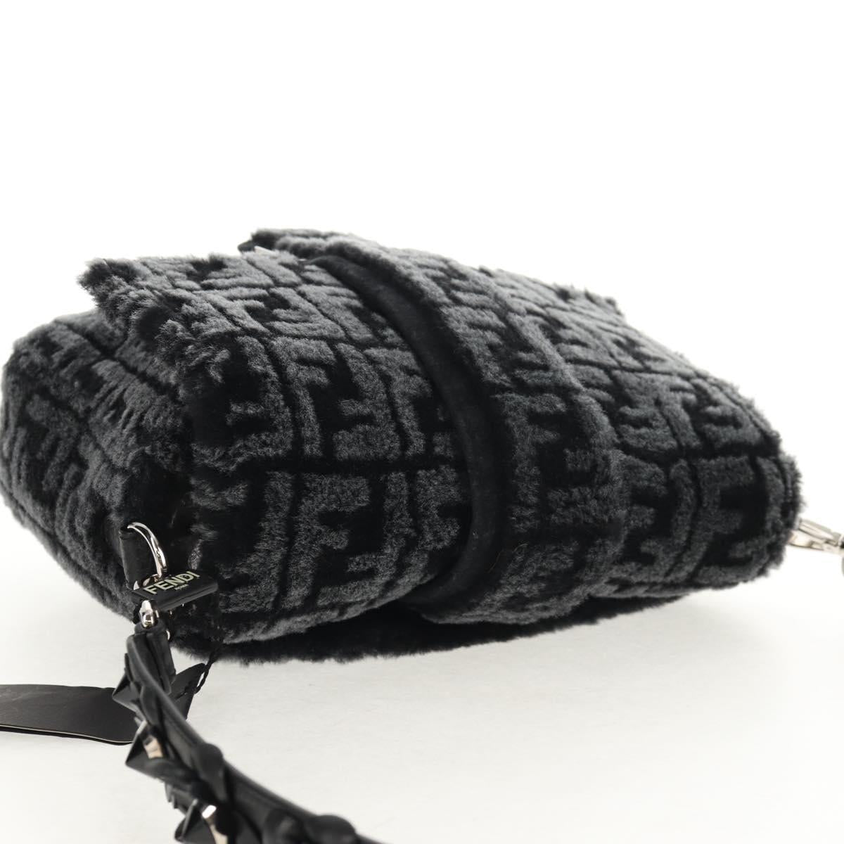 FENDI Zucca Canvas Baguette Messenger Medium Bag Black Silver Auth 141163M