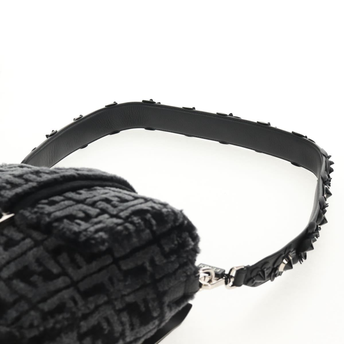 FENDI Zucca Canvas Baguette Messenger Medium Bag Black Silver Auth 141163M