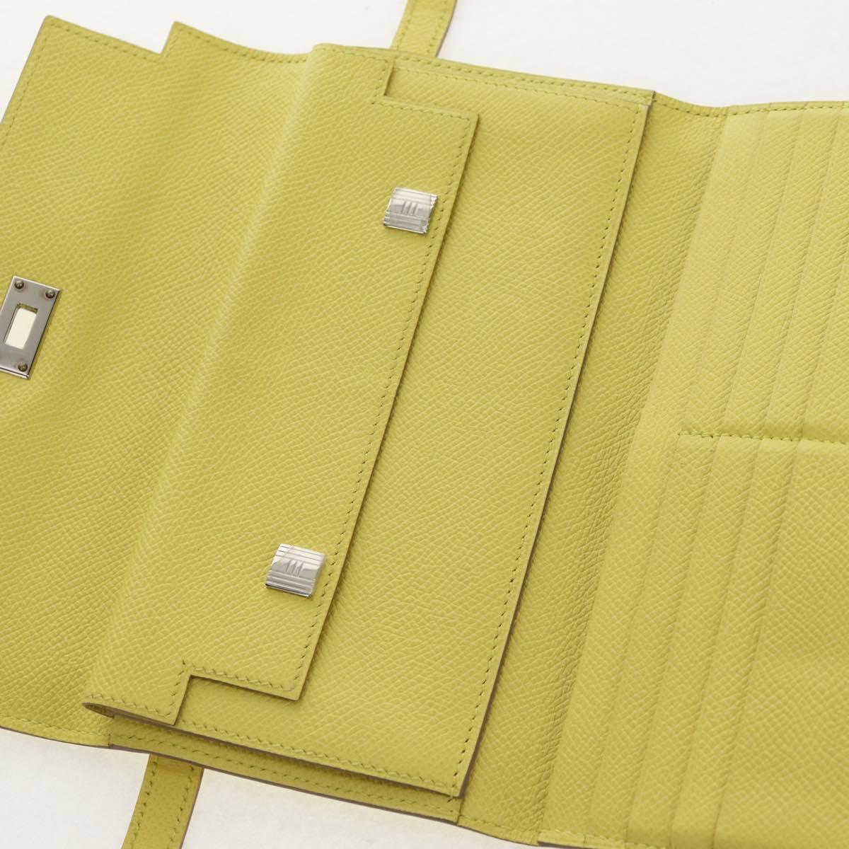 HERMES Kelly Long Wallet Leather Yellow Silver Auth 141186M