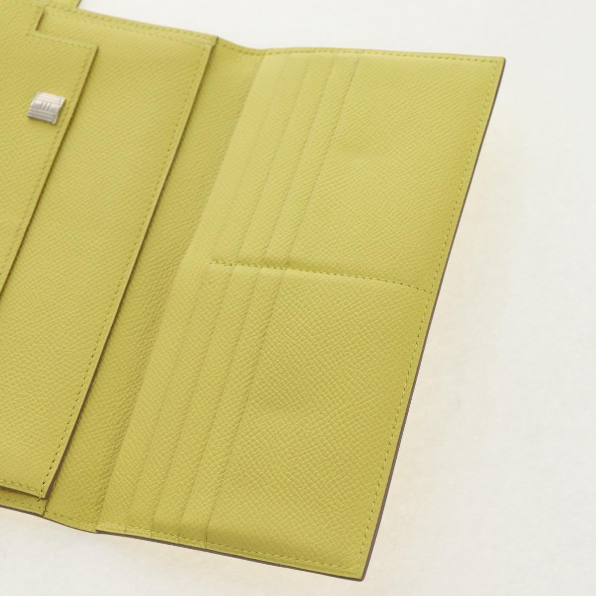 HERMES Kelly Long Wallet Leather Yellow Silver Auth 141186M