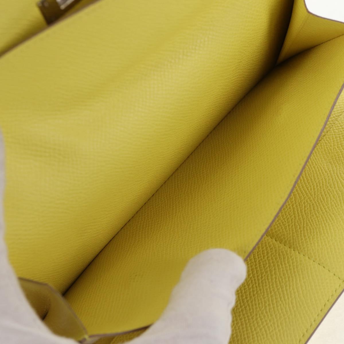 HERMES Kelly Long Wallet Leather Yellow Silver Auth 141186M