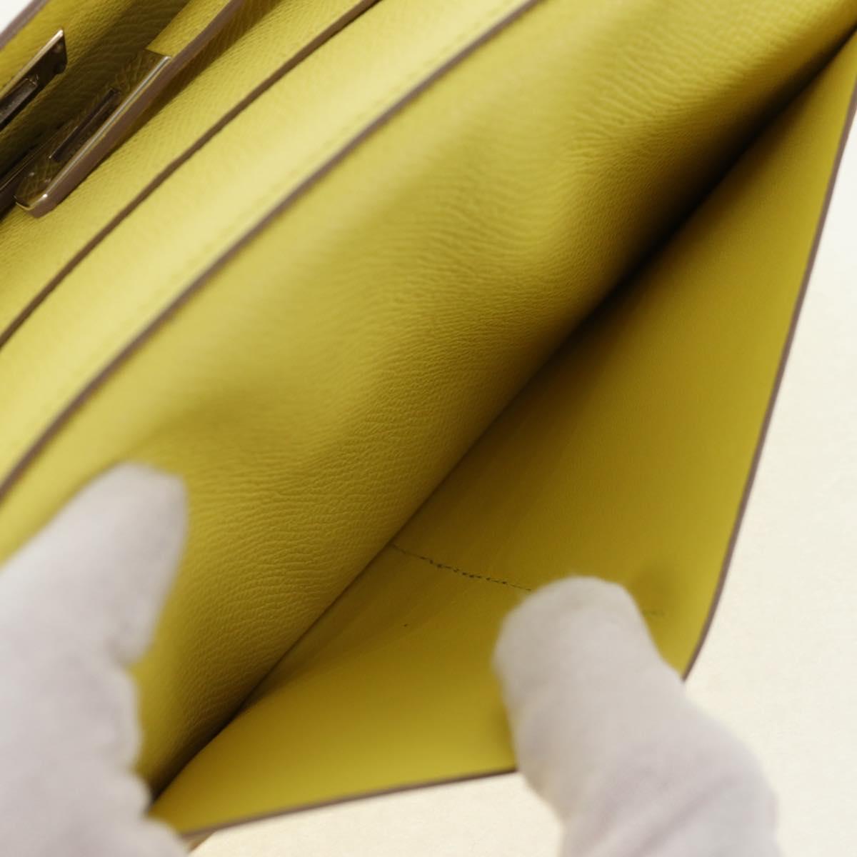 HERMES Kelly Long Wallet Leather Yellow Silver Auth 141186M