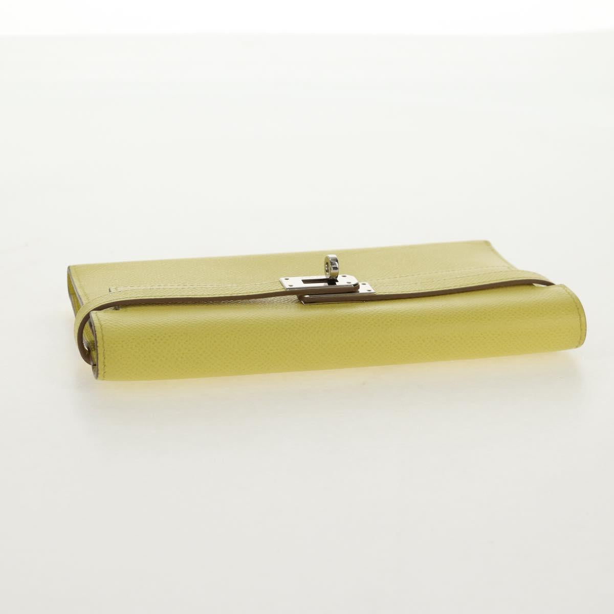 HERMES Kelly Long Wallet Leather Yellow Silver Auth 141186M