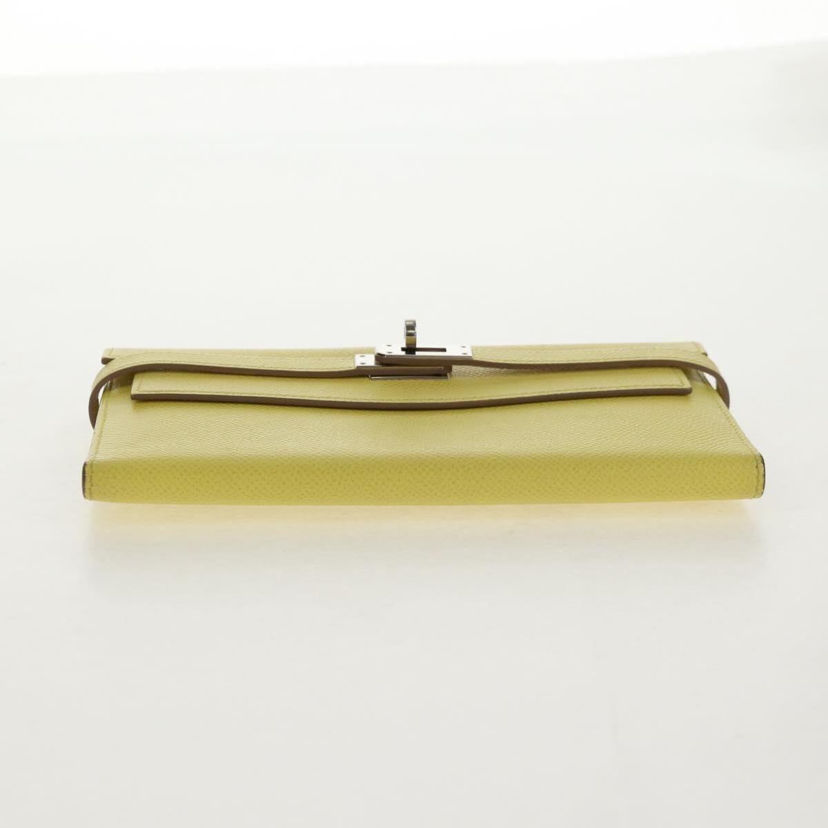 HERMES Kelly Long Wallet Leather Yellow Silver Auth 141186M