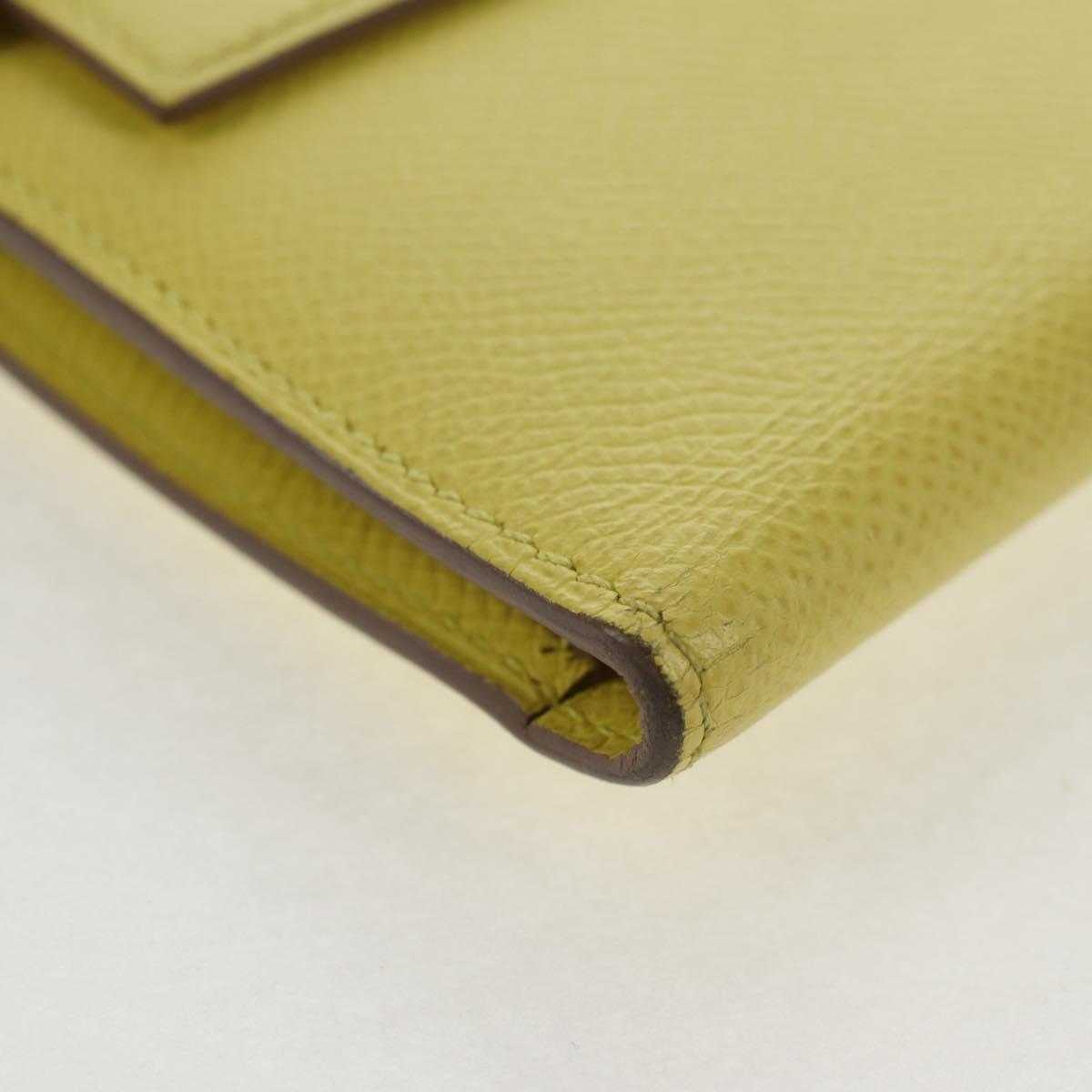 HERMES Kelly Long Wallet Leather Yellow Silver Auth 141186M