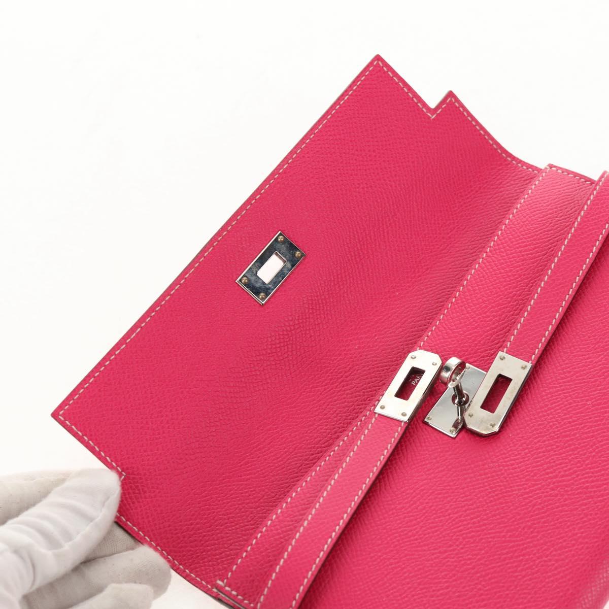 HERMES Kelly Long Wallet Leather Pink Silver Auth 141187M