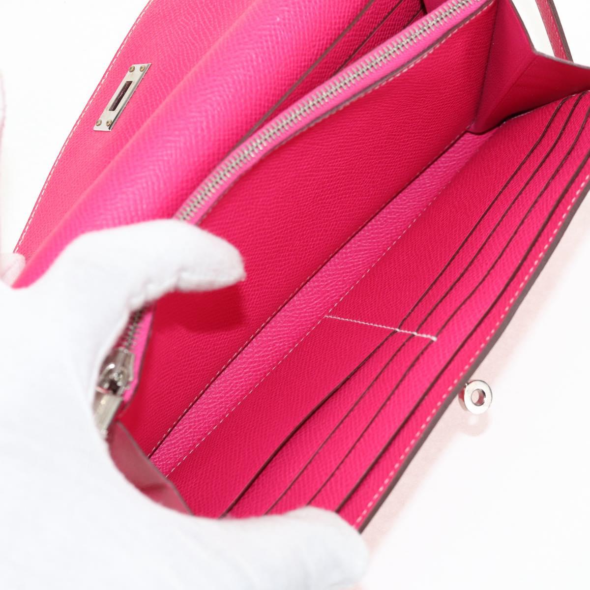 HERMES Kelly Long Wallet Leather Pink Silver Auth 141187M