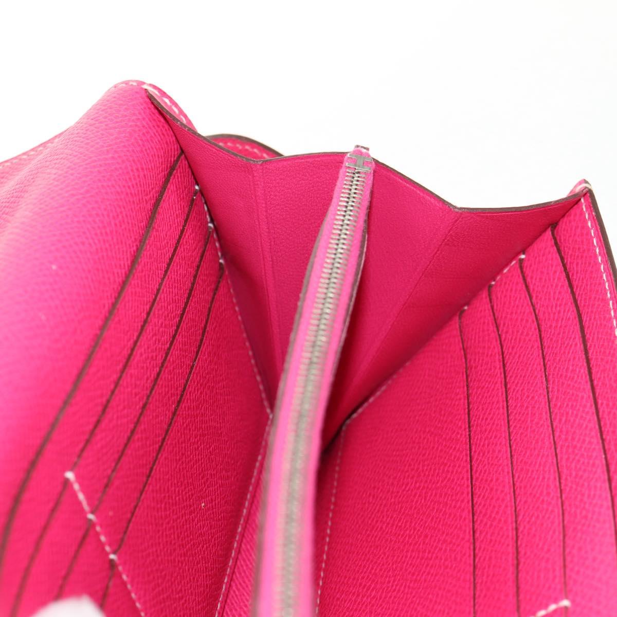 HERMES Kelly Long Wallet Leather Pink Silver Auth 141187M