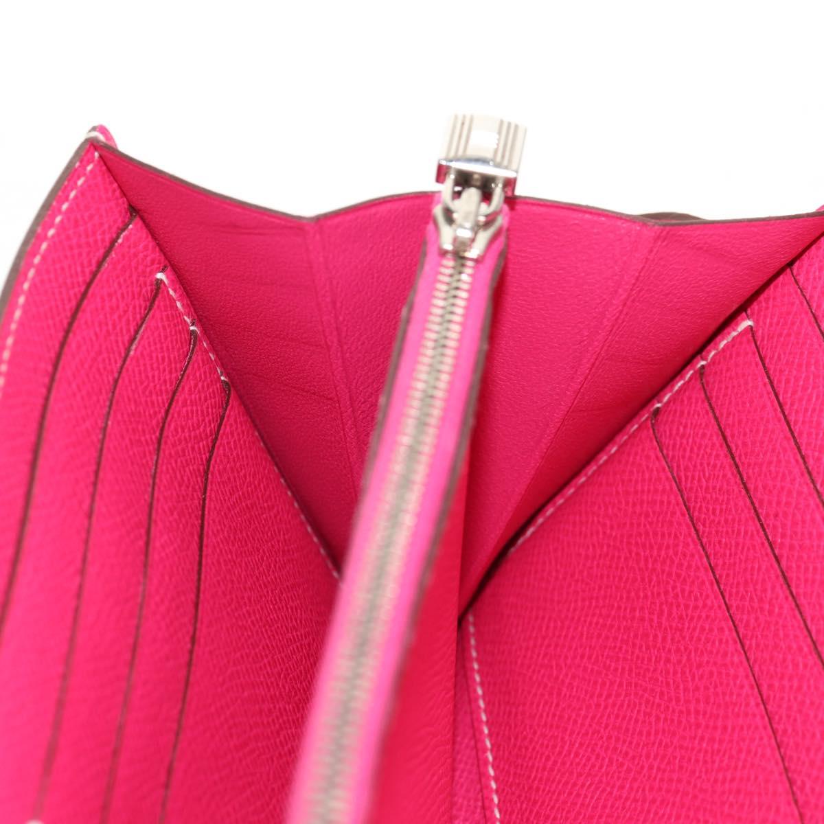 HERMES Kelly Long Wallet Leather Pink Silver Auth 141187M