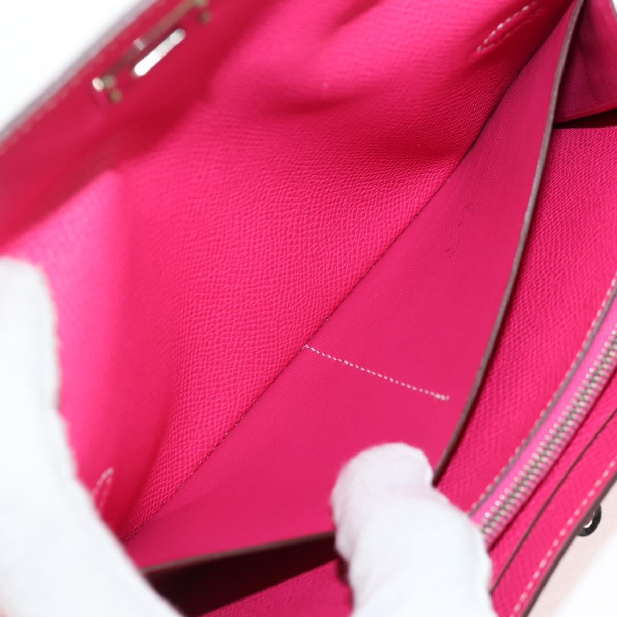 HERMES Kelly Long Wallet Leather Pink Silver Auth 141187M