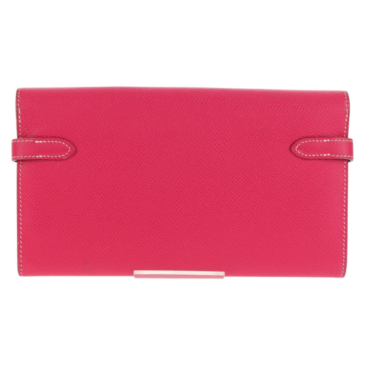 HERMES Kelly Long Wallet Leather Pink Silver Auth 141187M