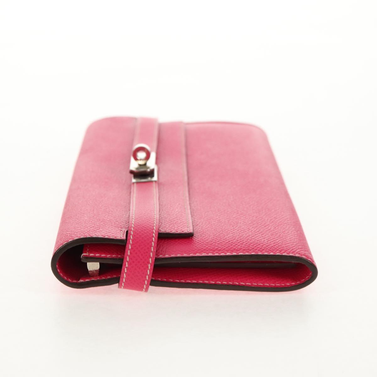 HERMES Kelly Long Wallet Leather Pink Silver Auth 141187M
