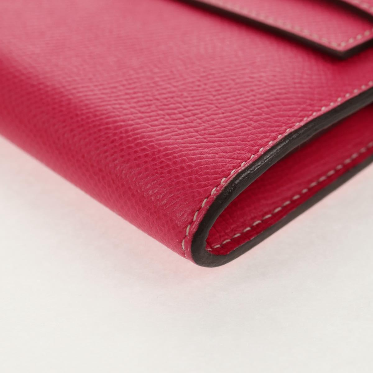 HERMES Kelly Long Wallet Leather Pink Silver Auth 141187M