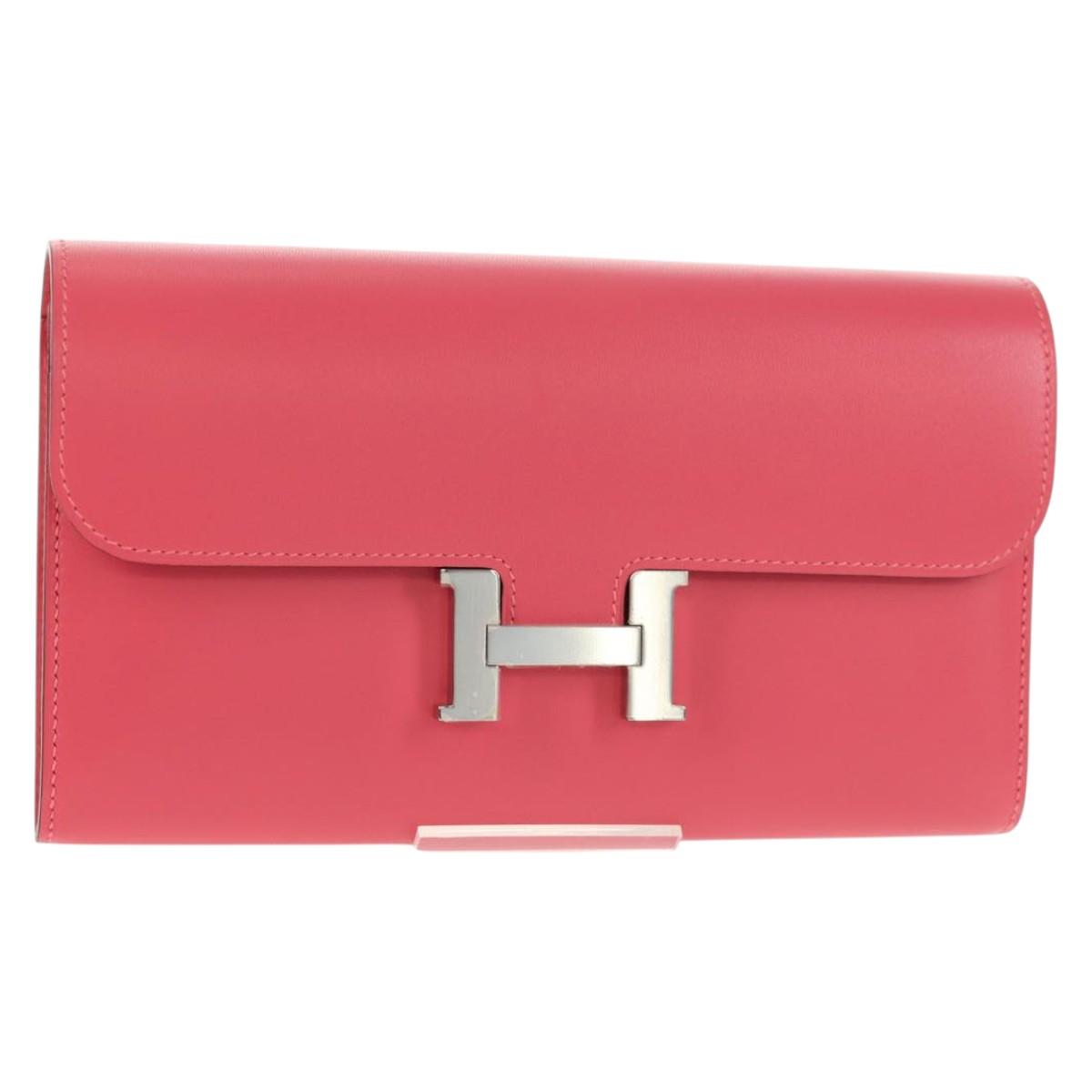 HERMES Constance Long Wallet Leather Pink Auth 141188SM