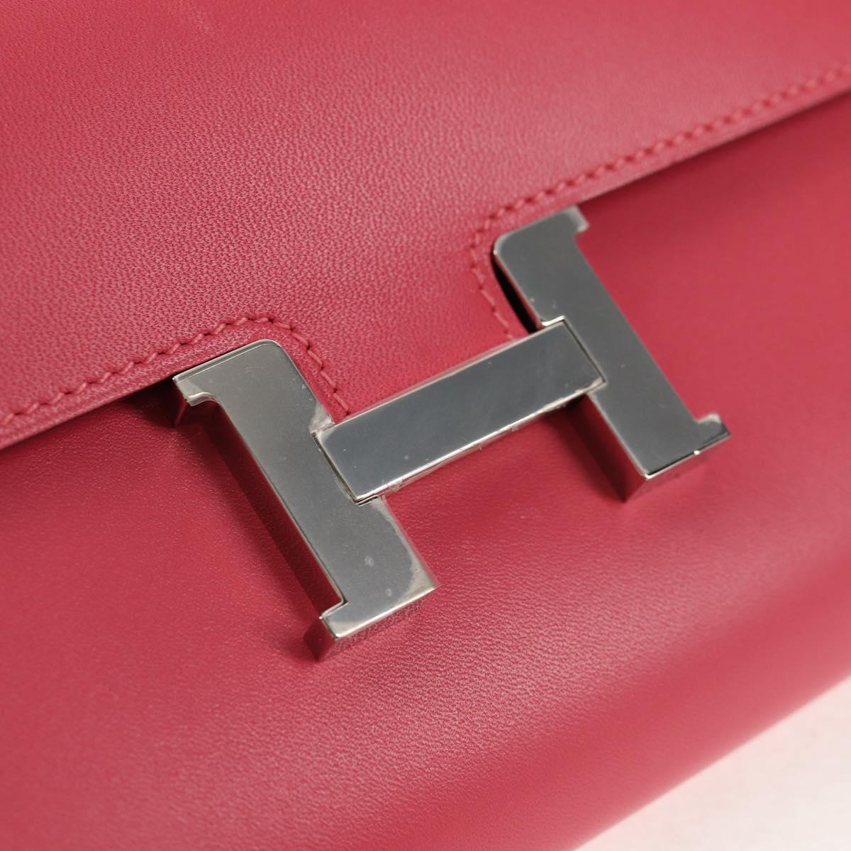 HERMES Constance Long Wallet Leather Pink Auth 141188SM