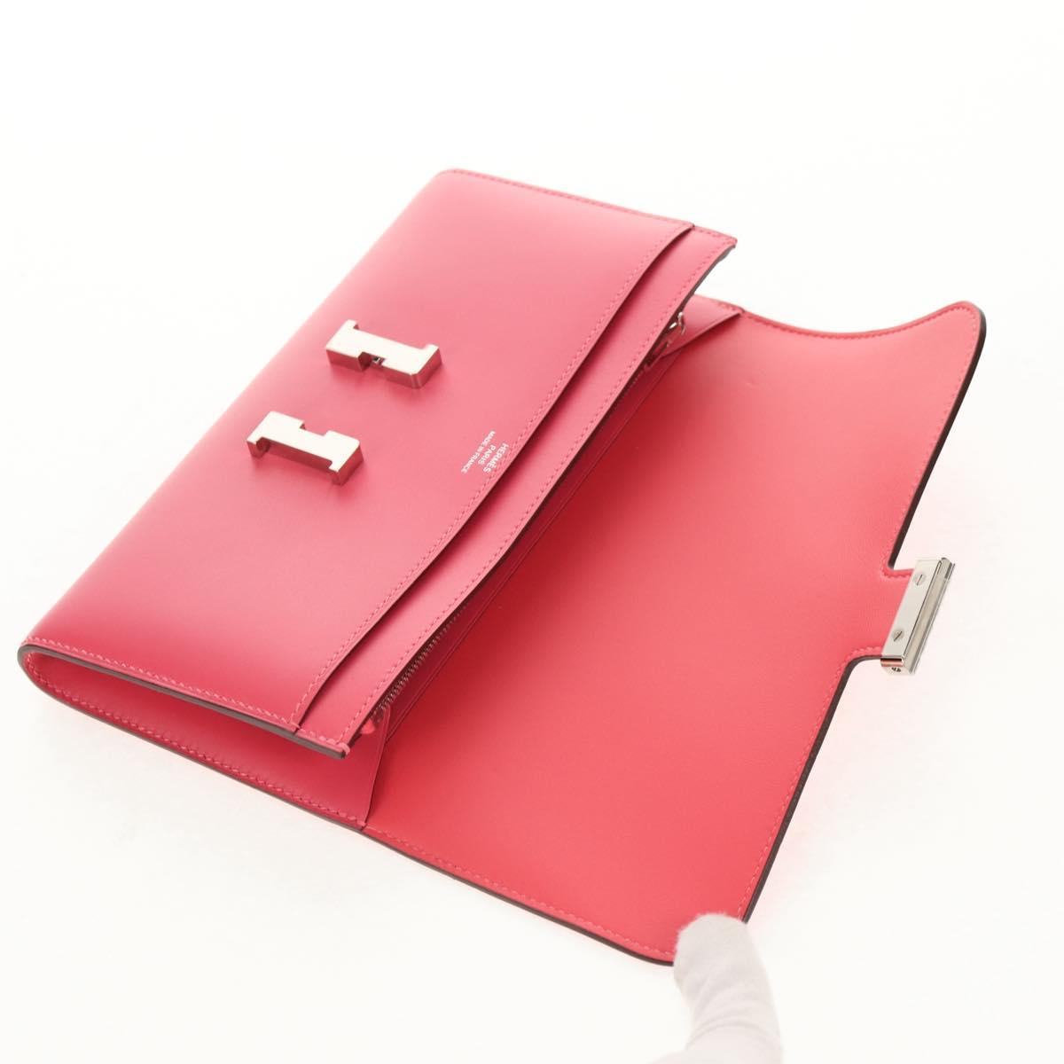HERMES Constance Long Wallet Leather Pink Auth 141188SM