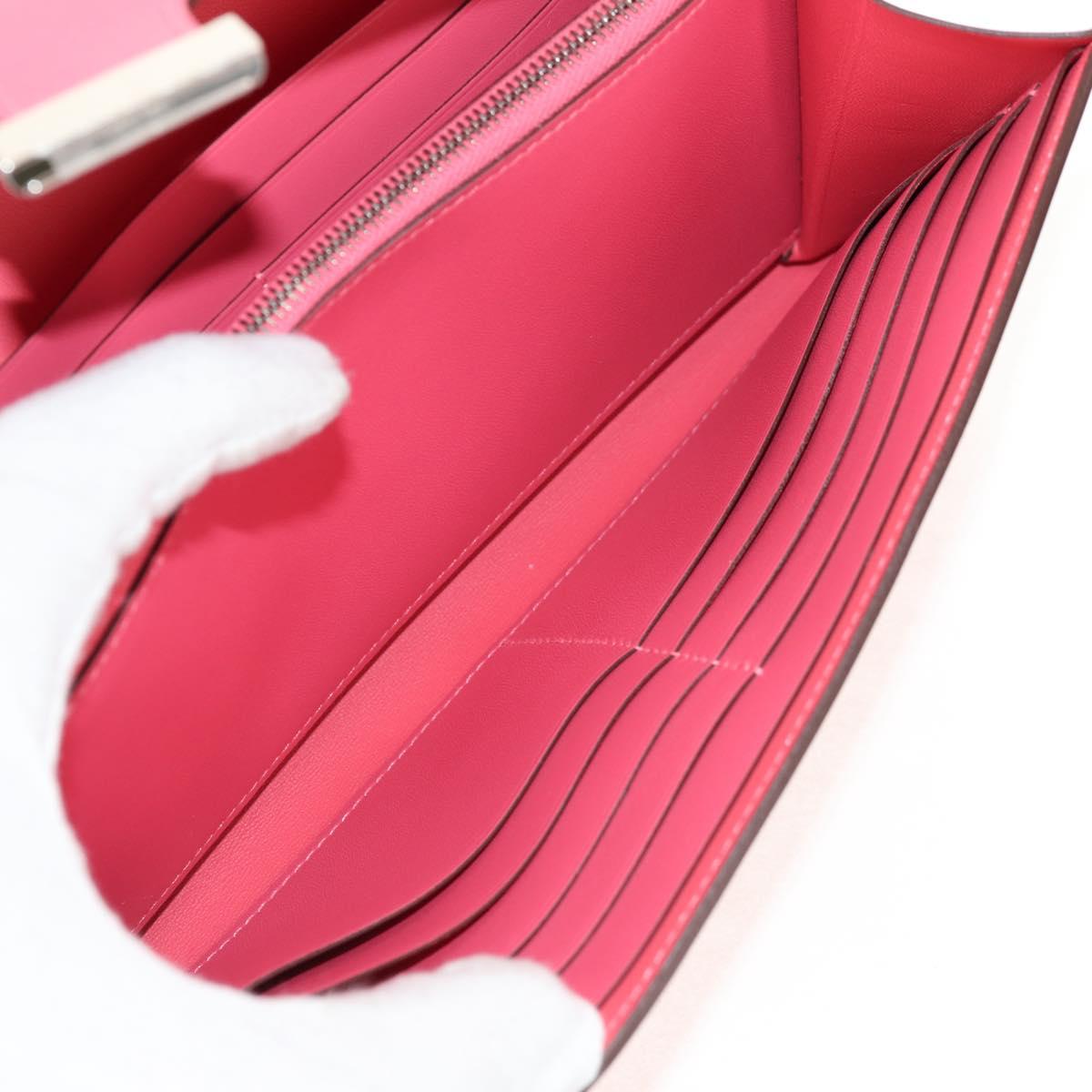HERMES Constance Long Wallet Leather Pink Auth 141188M