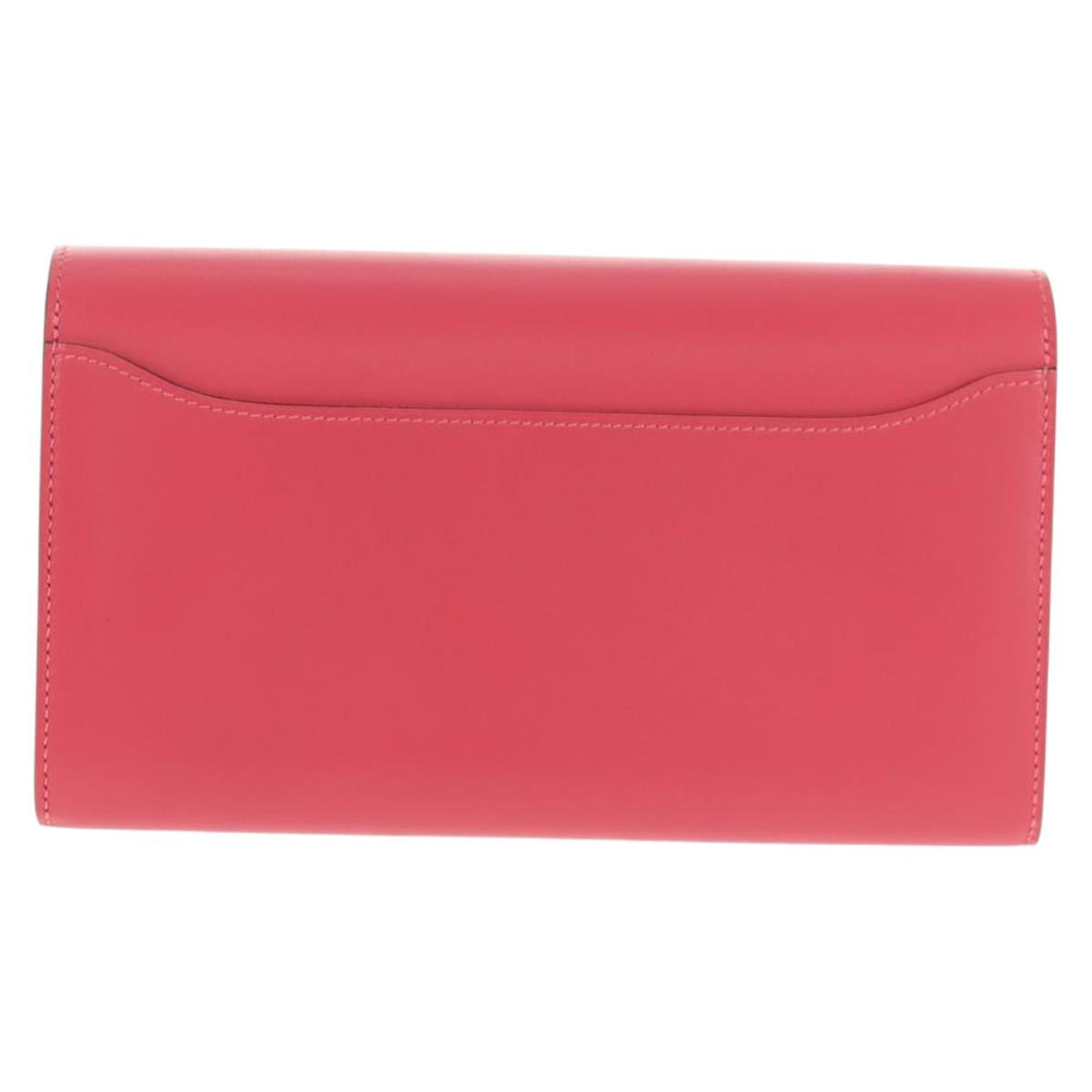 HERMES Constance Long Wallet Leather Pink Auth 141188M