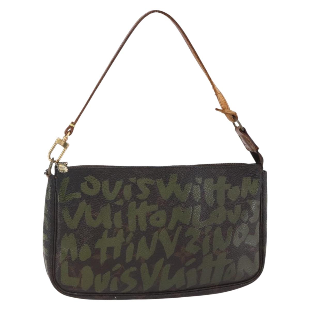 LOUIS VUITTON Graffiti Pochette Accessoires Pouch Khaki M92191 LV Auth 141215