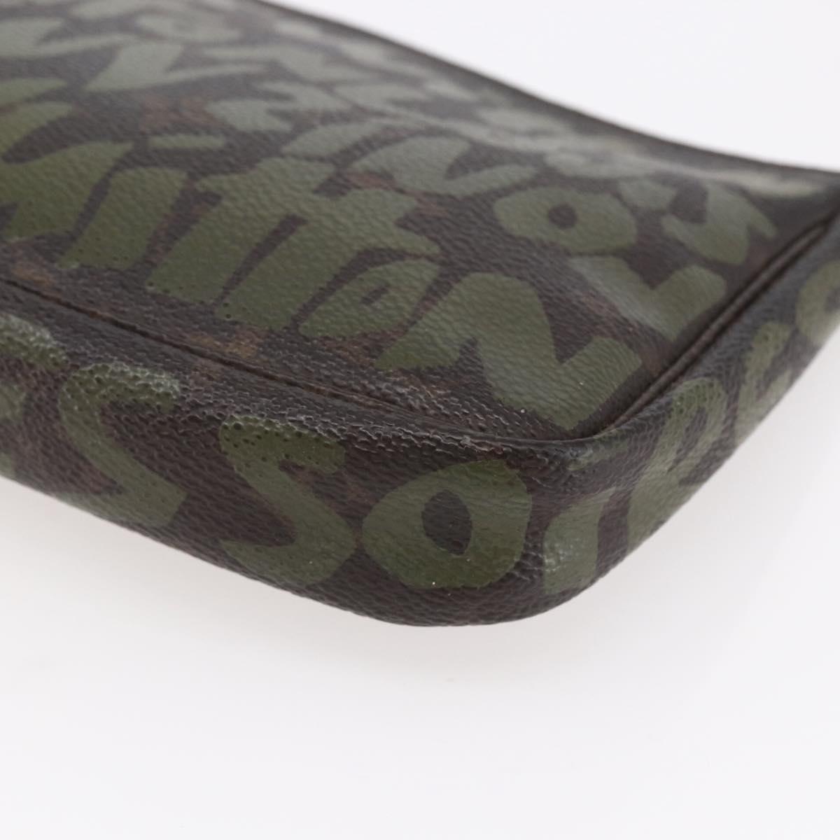 LOUIS VUITTON Graffiti Pochette Accessoires Pouch Khaki M92191 LV Auth 141215