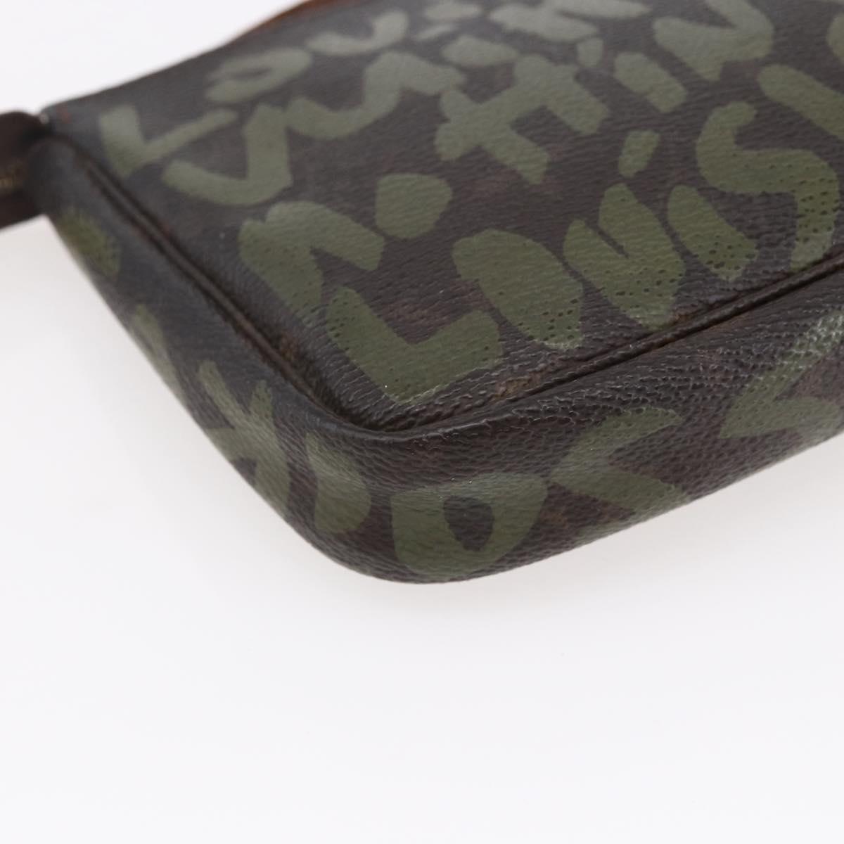 LOUIS VUITTON Graffiti Pochette Accessoires Pouch Khaki M92191 LV Auth 141215