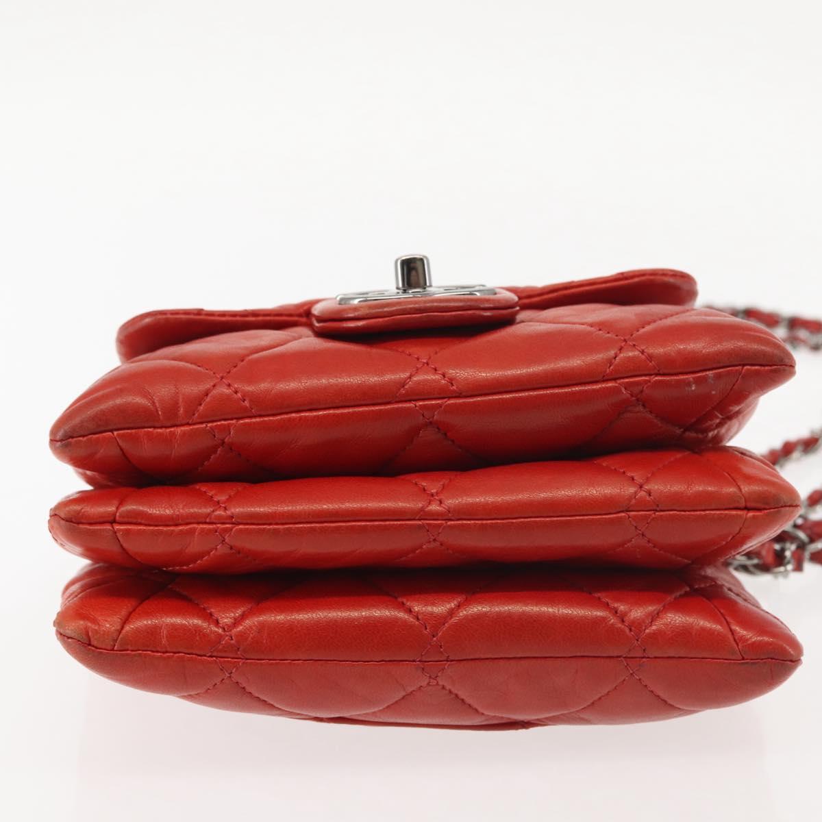 CHANEL Matelasse Chain Shoulder Bag Lamb Skin Red CC Auth 141220