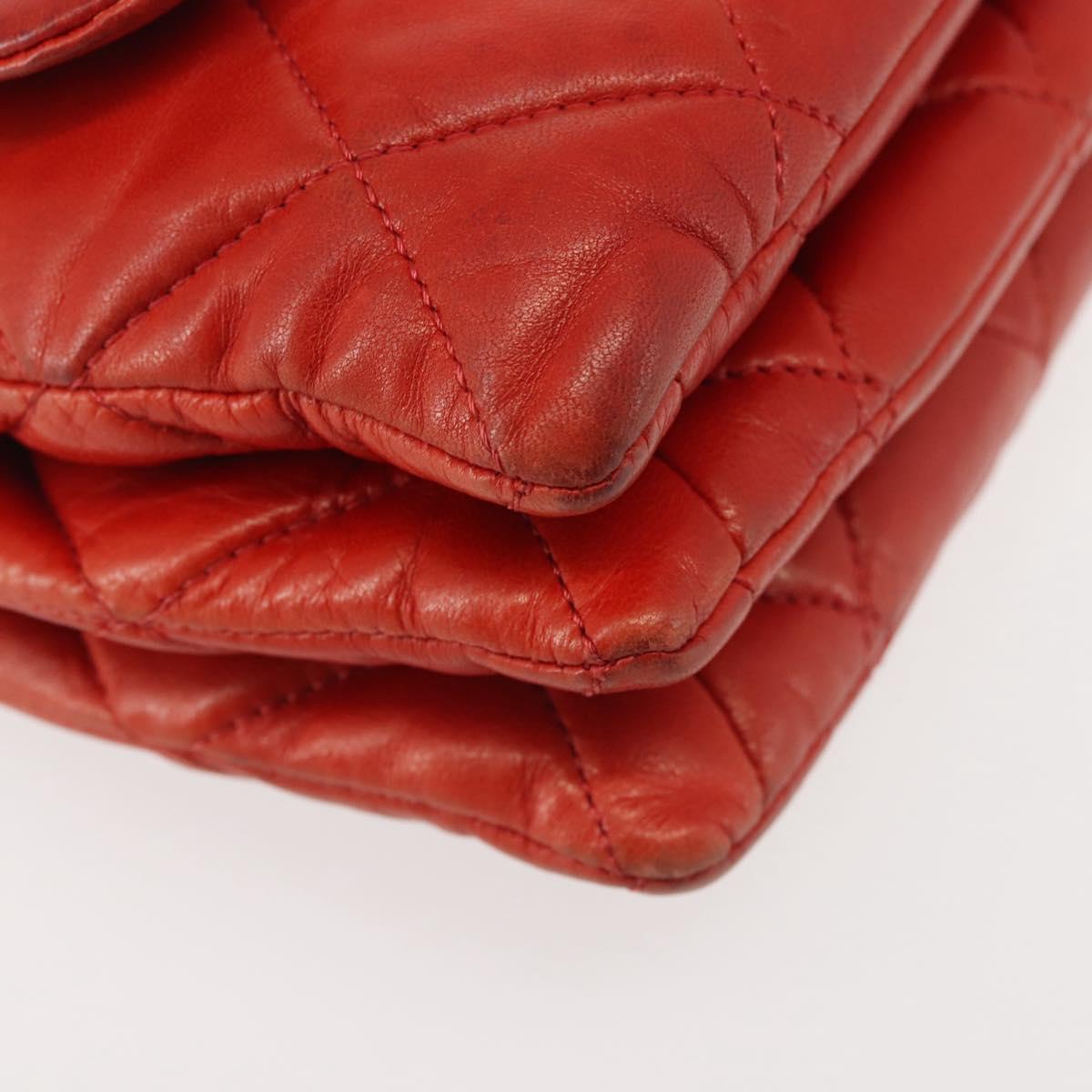 CHANEL Matelasse Chain Shoulder Bag Lamb Skin Red CC Auth 141220