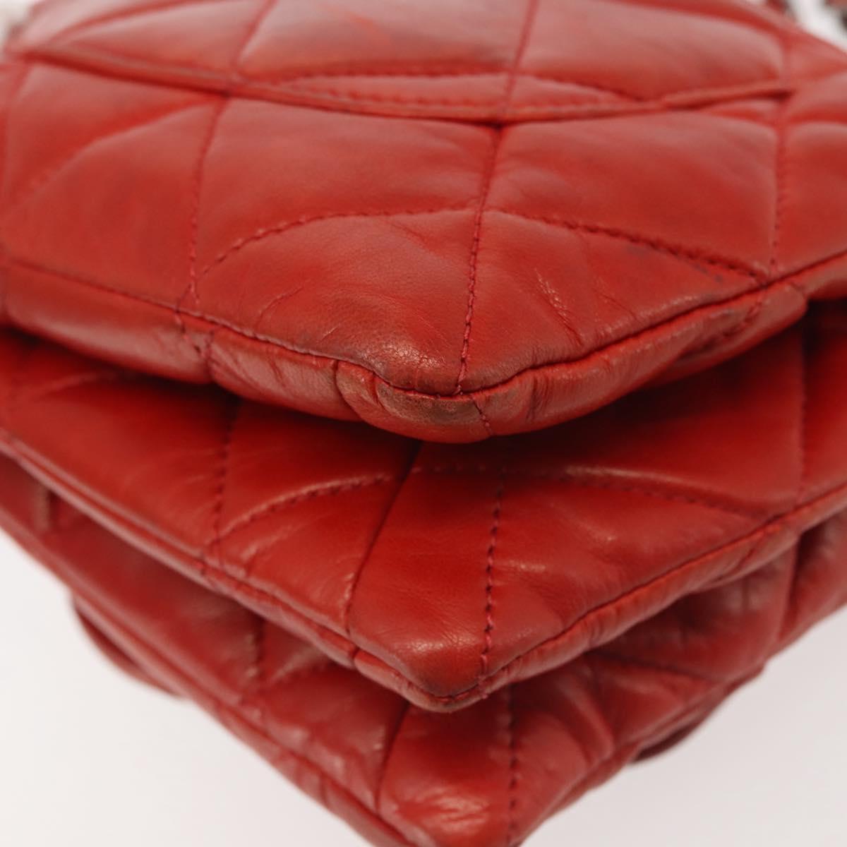 CHANEL Matelasse Chain Shoulder Bag Lamb Skin Red CC Auth 141220