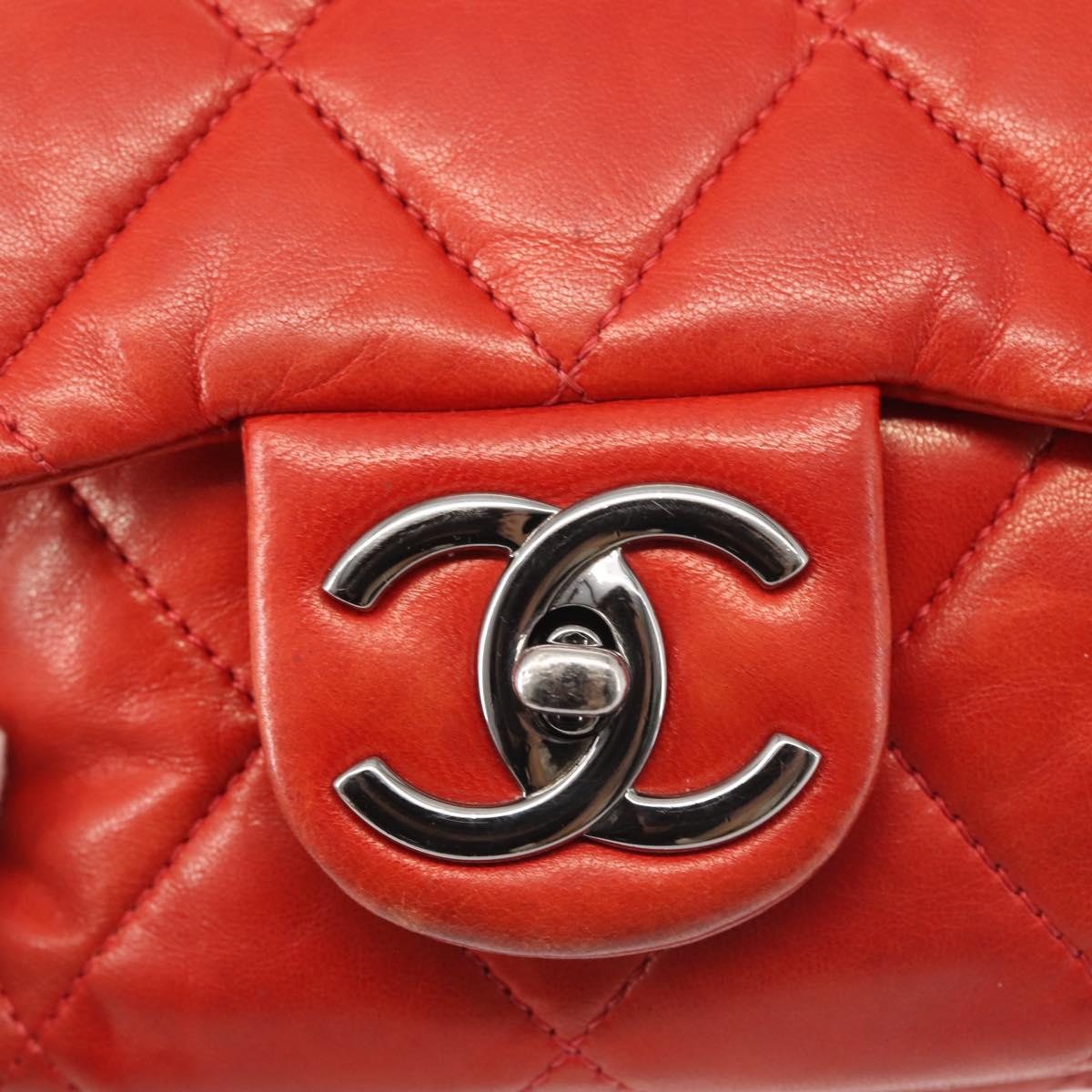 CHANEL Matelasse Chain Shoulder Bag Lamb Skin Red CC Auth 141220