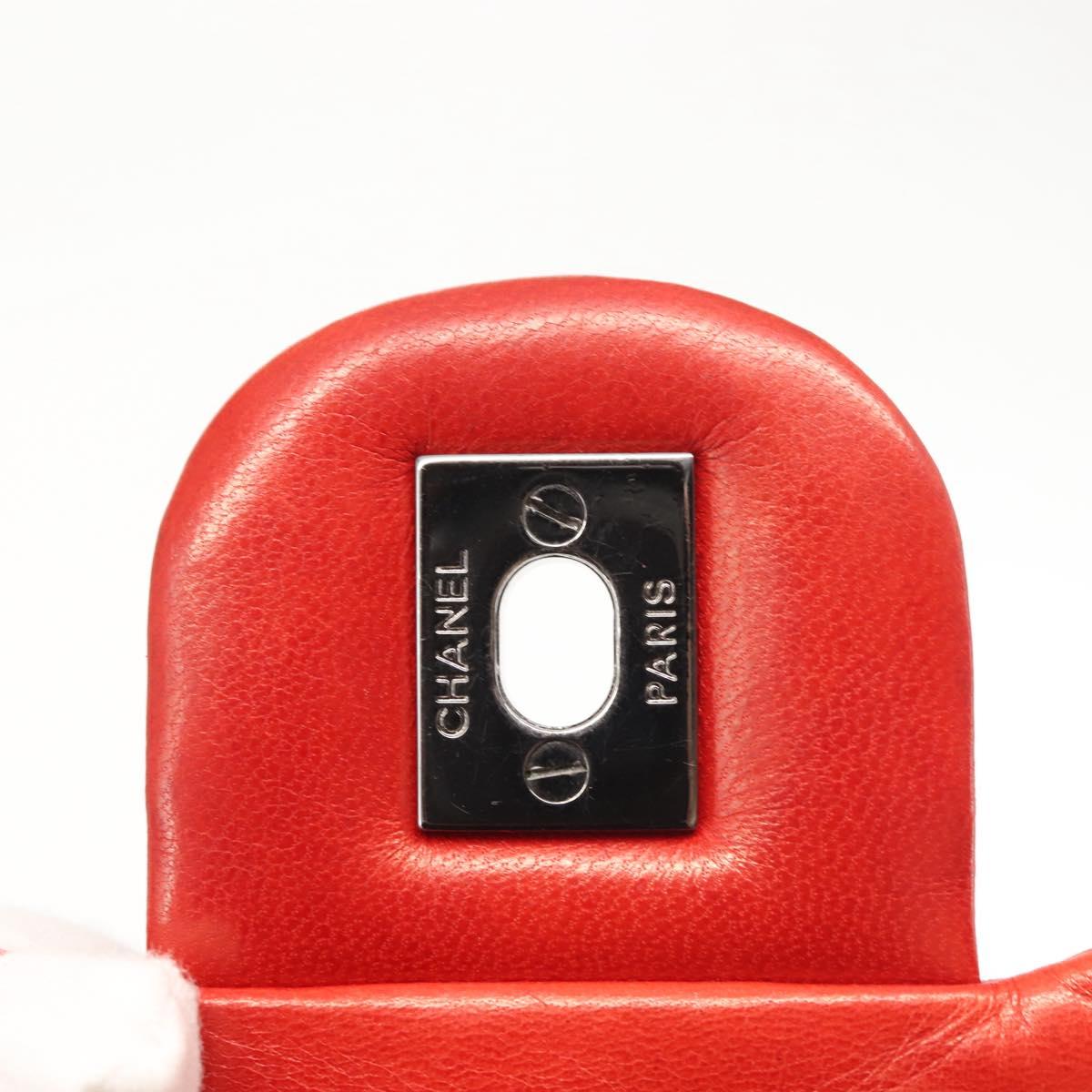 CHANEL Matelasse Chain Shoulder Bag Lamb Skin Red CC Auth 141220