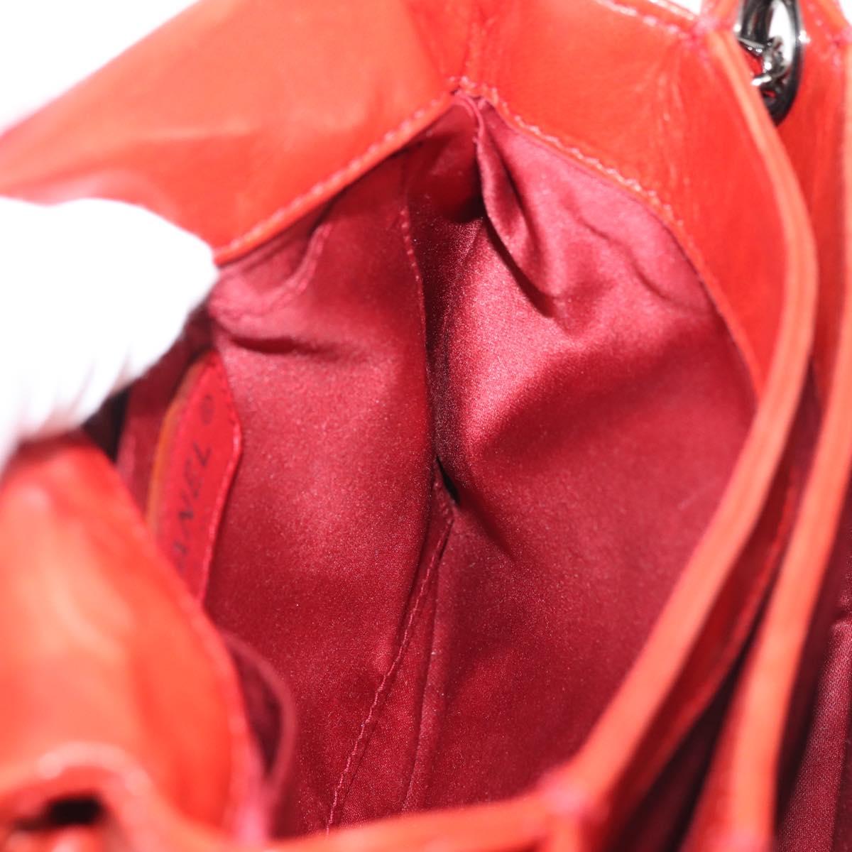 CHANEL Matelasse Chain Shoulder Bag Lamb Skin Red CC Auth 141220