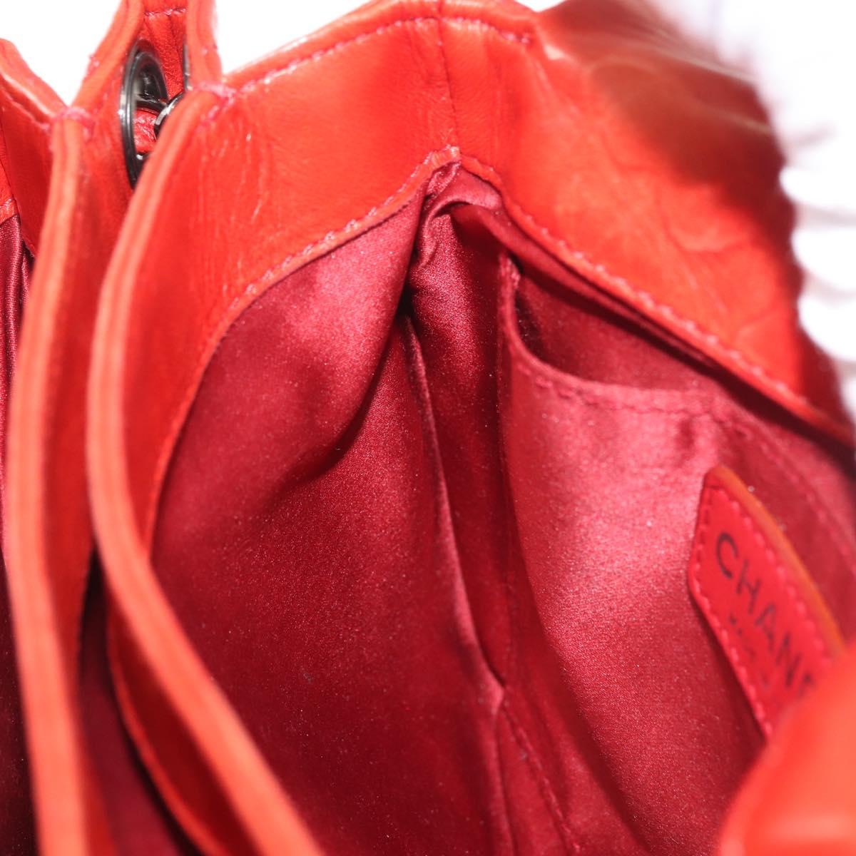 CHANEL Matelasse Chain Shoulder Bag Lamb Skin Red CC Auth 141220