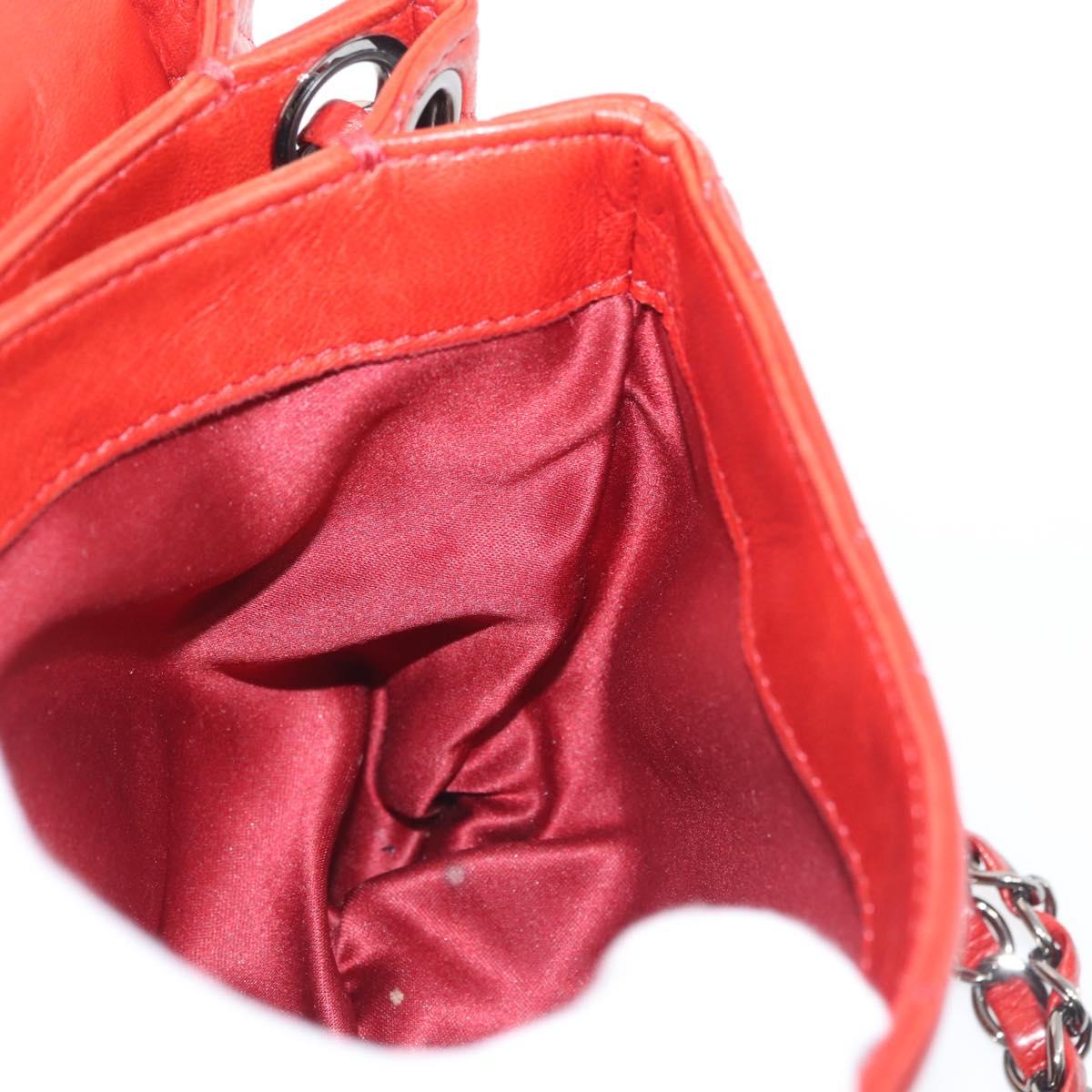 CHANEL Matelasse Chain Shoulder Bag Lamb Skin Red CC Auth 141220