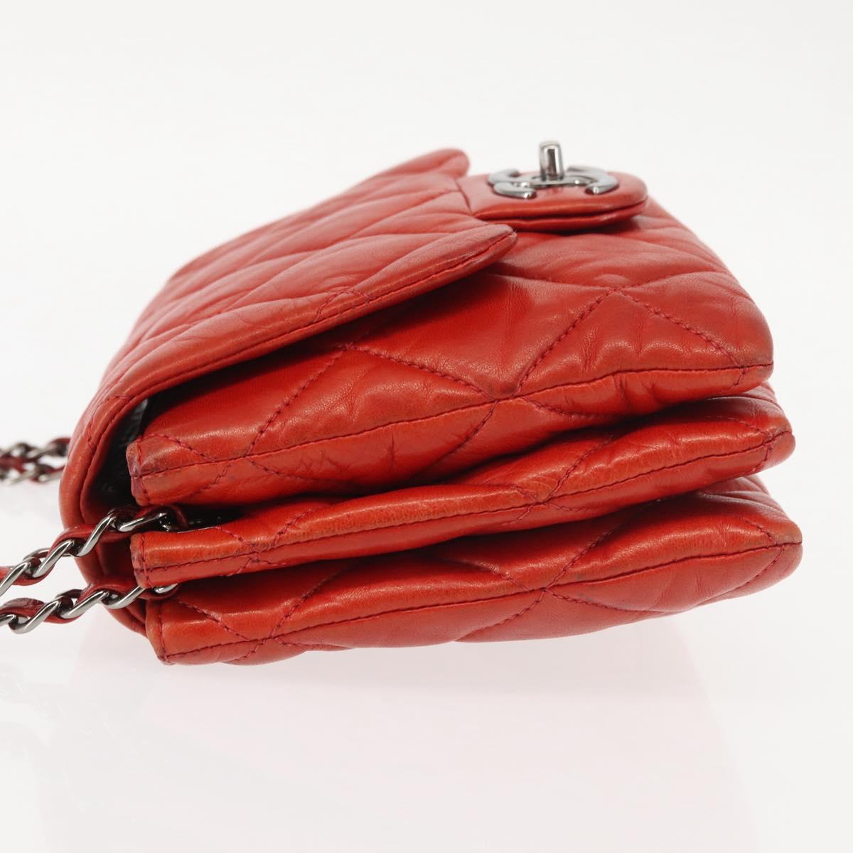 CHANEL Matelasse Chain Shoulder Bag Lamb Skin Red CC Auth 141220
