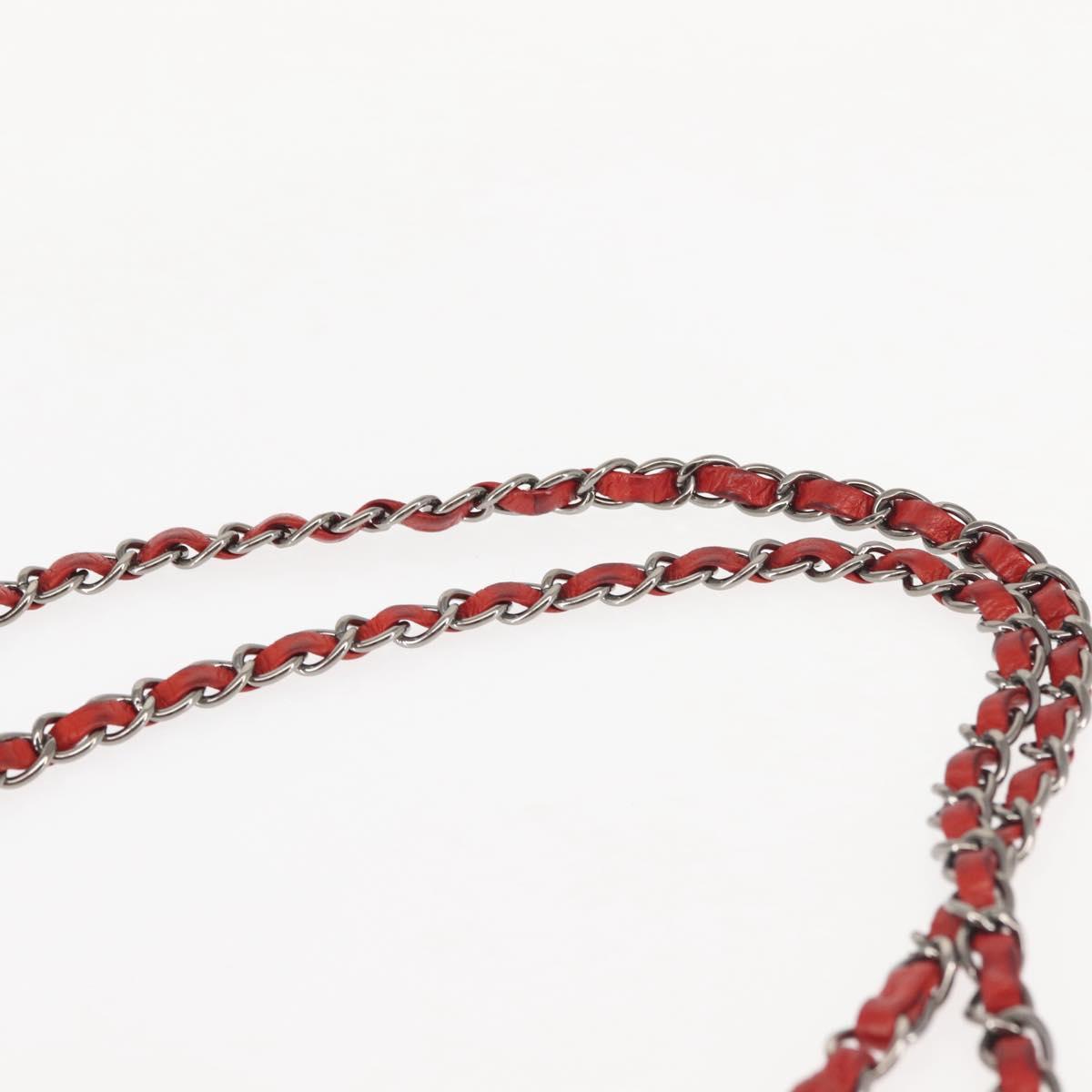 CHANEL Matelasse Chain Shoulder Bag Lamb Skin Red CC Auth 141220