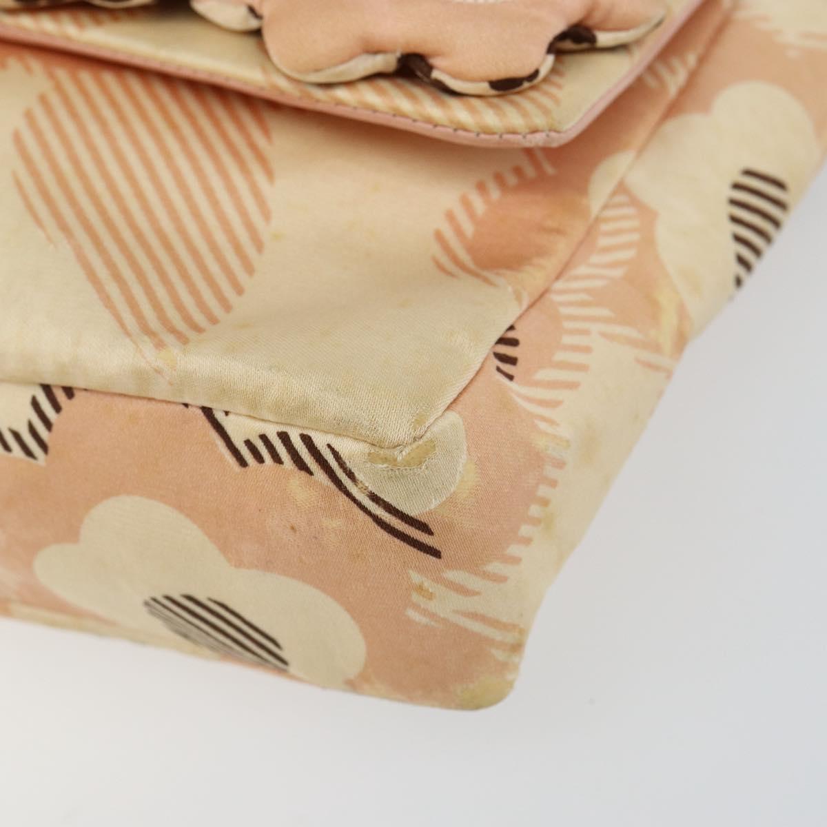 CHANEL Camelia Chain Shoulder Bag Satin Pink Gold CC Auth 141221