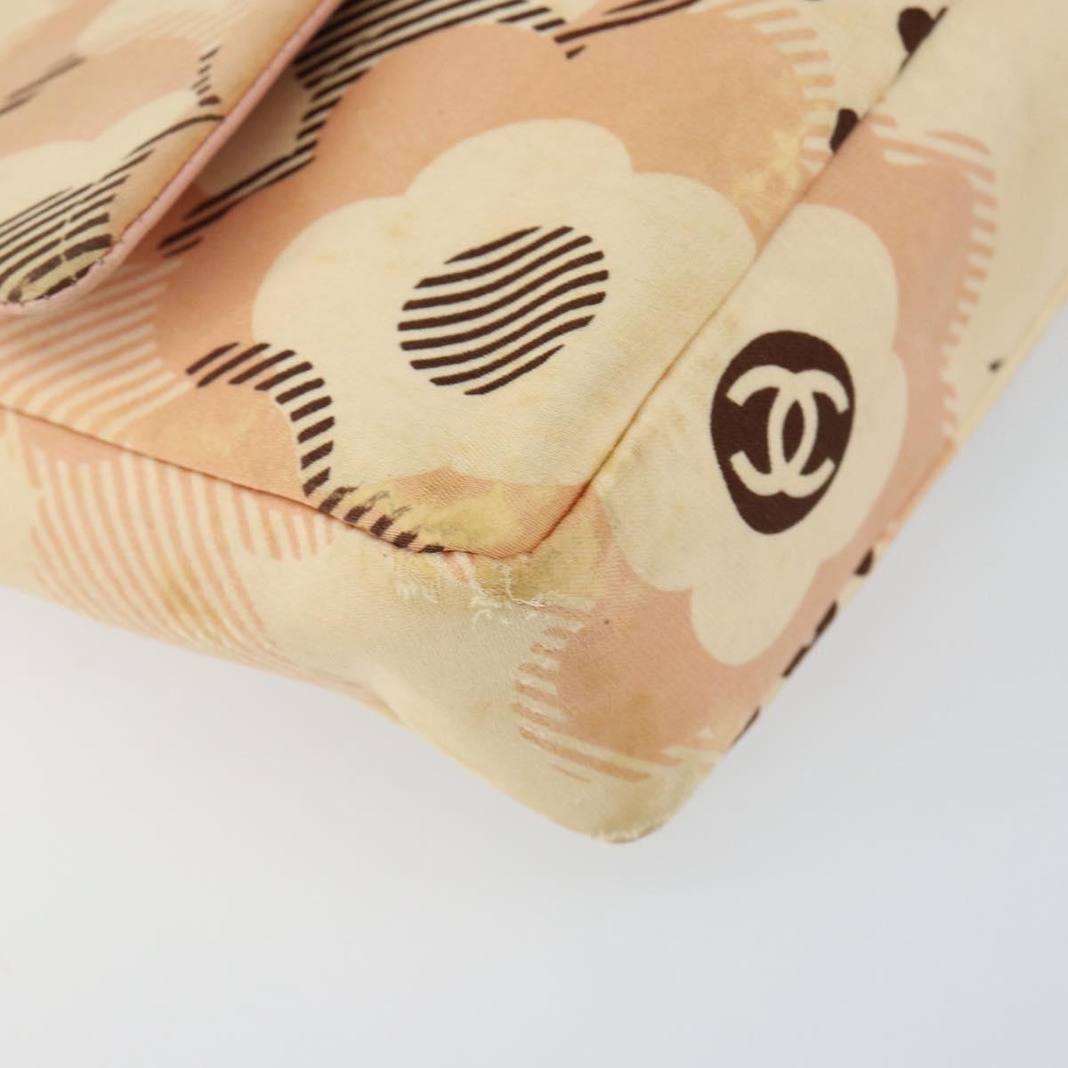 CHANEL Camelia Chain Shoulder Bag Satin Pink Gold CC Auth 141221