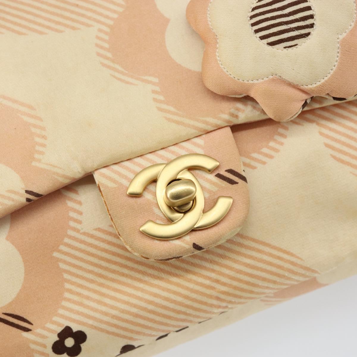 CHANEL Camelia Chain Shoulder Bag Satin Pink Gold CC Auth 141221