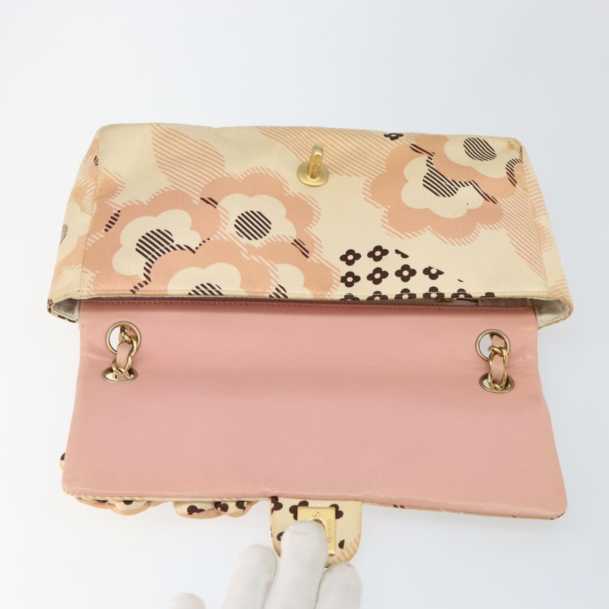 CHANEL Camelia Chain Shoulder Bag Satin Pink Gold CC Auth 141221