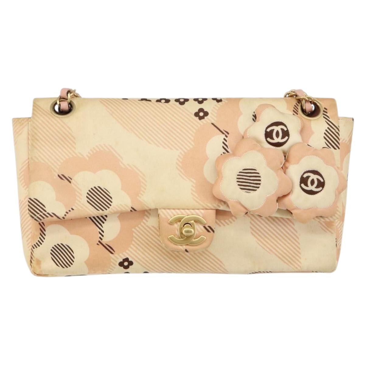 CHANEL Camelia Chain Shoulder Bag Satin Pink Gold CC Auth 141221