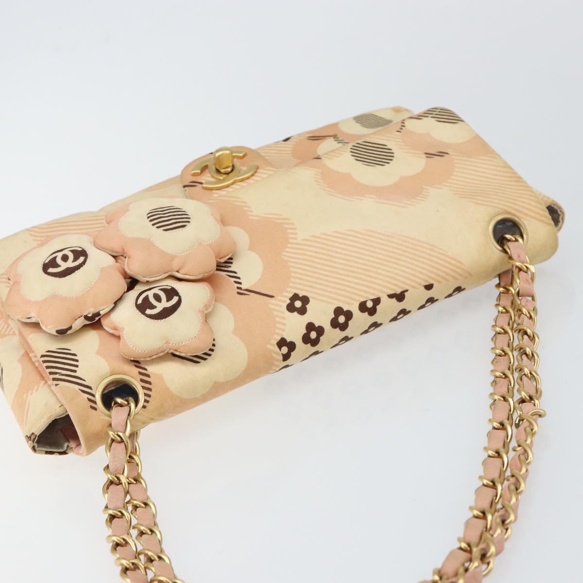 CHANEL Camelia Chain Shoulder Bag Satin Pink Gold CC Auth 141221