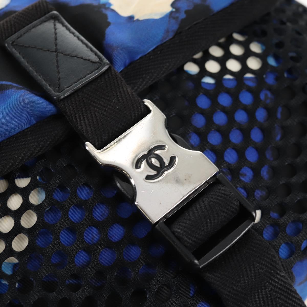 CHANEL Shoulder Bag Nylon Blue Black Silver CC Auth 141222A